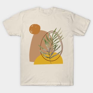 Minimal Modern  Abstract Shapes  Green leaf Warm Tones  Design T-Shirt